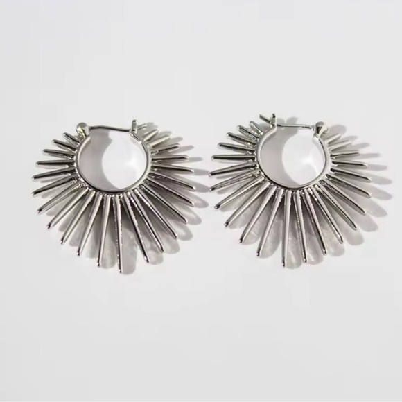 Anthropologie Silver Sunburst Hoop Earrings - Picture 1 of 5